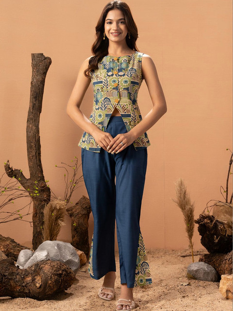 WEAVLLITE Blue Cotton Printed Co-ord Set