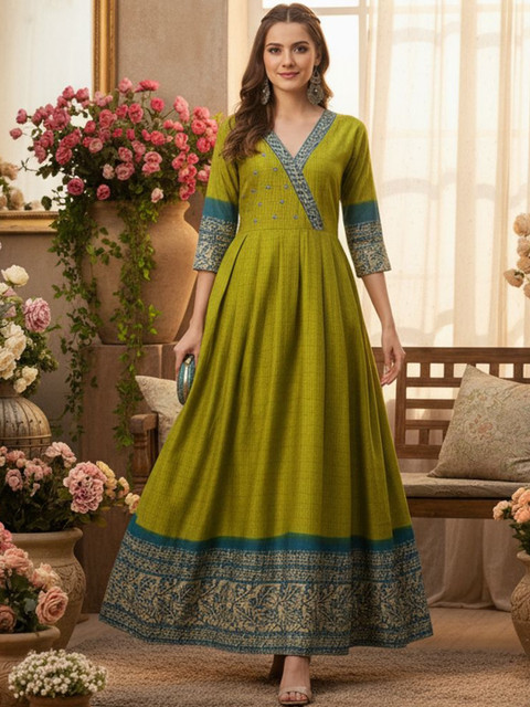 ARADHNA Women Ethnic Motifs Printed Thread Work Anarkali Kurta