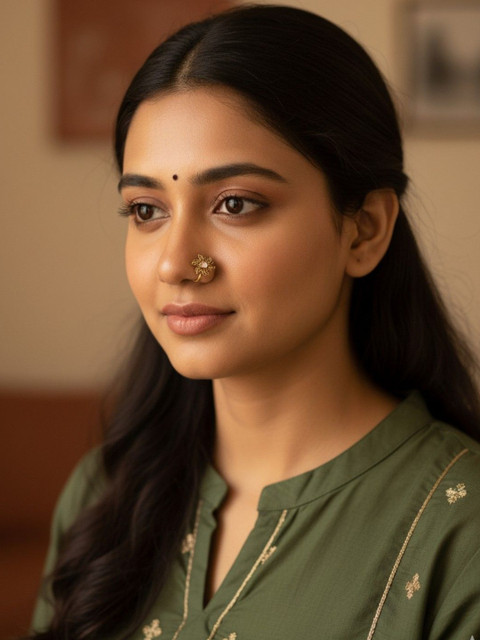 AccessHer Gold-Plated Artificial Stones and Beads Stud Nosepin - Image 3