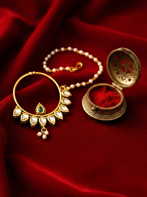 SUGARFRILL Gold-Plated Kundan Ring Nosepin