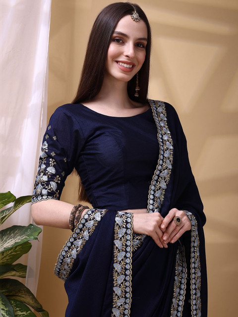 KALINI Embellished Embroidered Silk Blend Heavy Work Saree