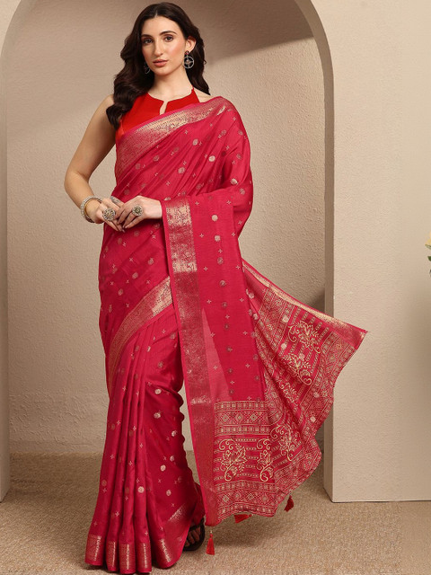Libas Woven Design Zari Silk Blend Handloom Saree