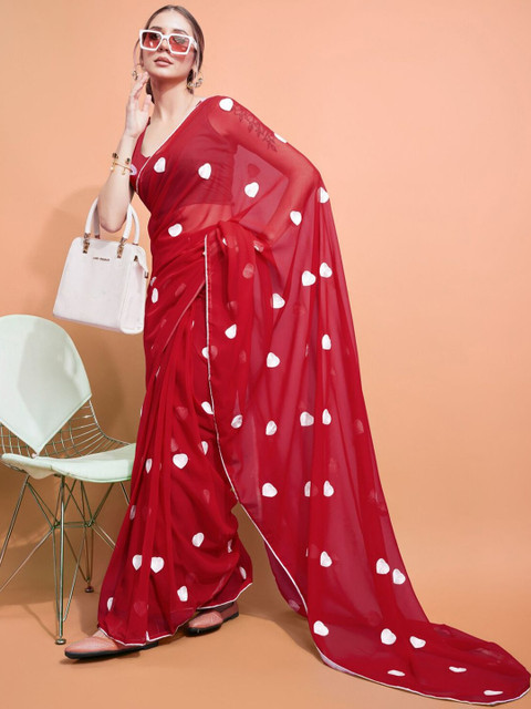 Moda Rapido Polka Dot Embroidered Pure Georgette Leheriya Saree