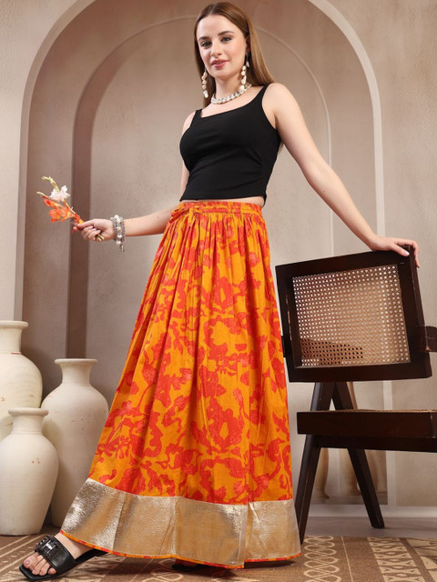 SUNEKH Self Design Cotton Maxi Flared Skirt