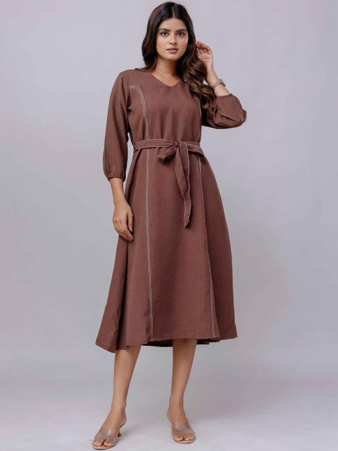Meeranshi Linen Fit & Flare Midi Dress