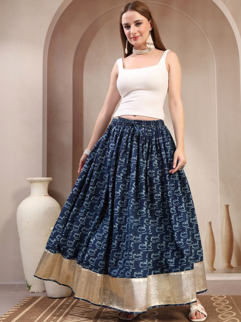 SUNEKH Self Design Cotton Maxi Flared Skirt