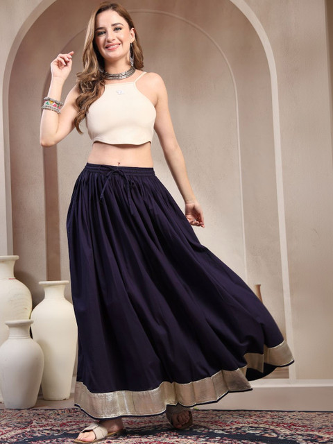 SUNEKH Cotton Maxi Flared Skirt