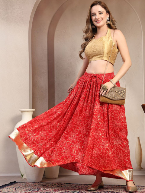 SUNEKH Self Design Cotton Maxi Flared Skirt