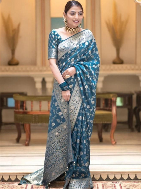 STYLENZA Woven Design Zari Satin Handloom Banarasi Saree