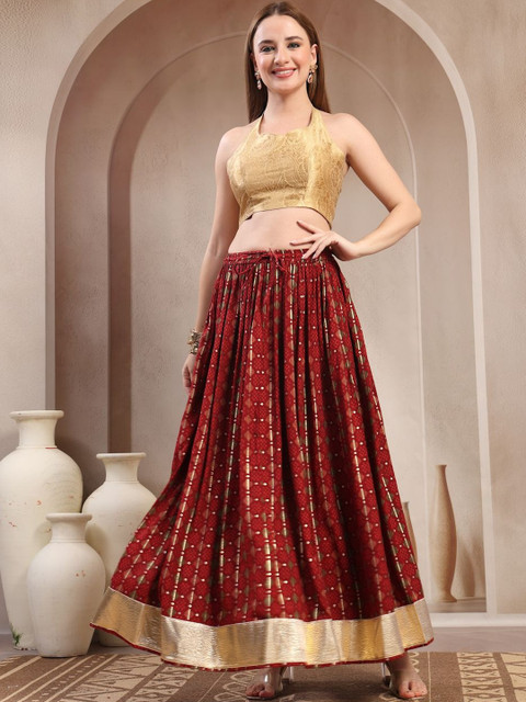 SUNEKH Self Design Pure Cotton Maxi Flared Skirt