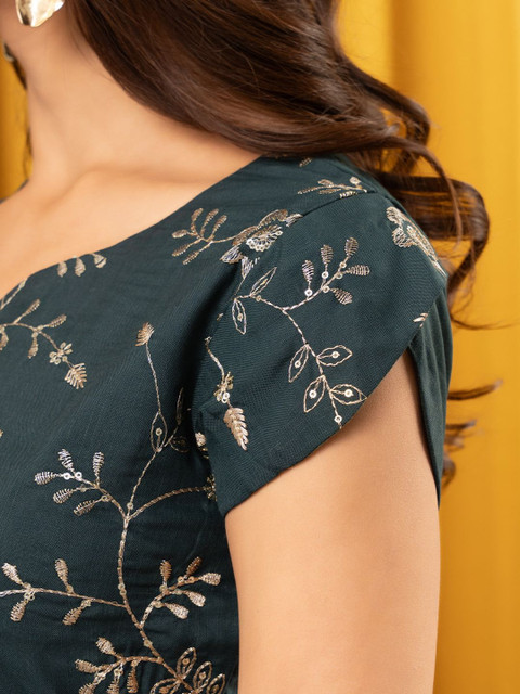 WEAVLLITE Green Rayon Embroidered Co-ord Set - Image 2