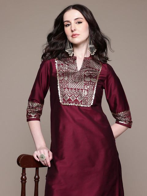 ZIYAA Ethnic Motifs Yoke Design Gotta Patti Straight Kurta