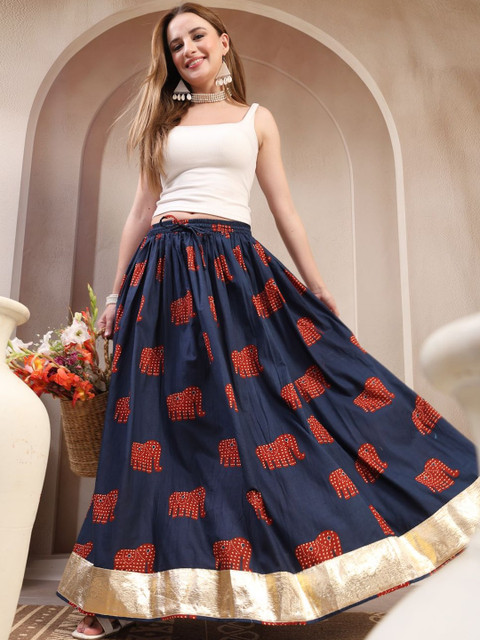 SUNEKH Self Design Cotton Maxi Flared Skirt