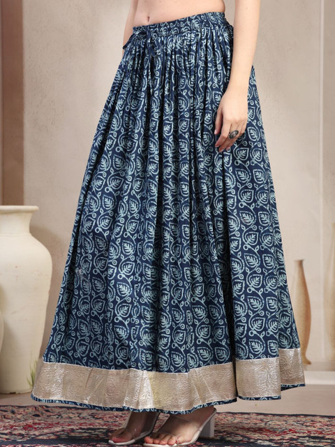 SUNEKH Self Design Pure Cotton Maxi Flared Skirt - Image 3