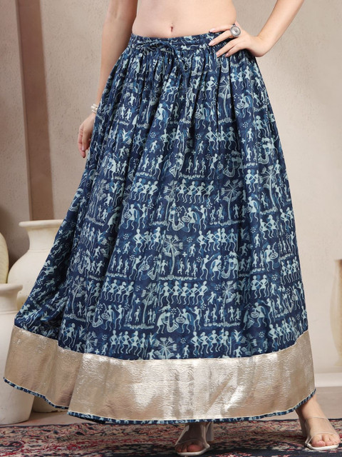 SUNEKH Self Design Pure Cotton Maxi Flared Skirt - Image 2