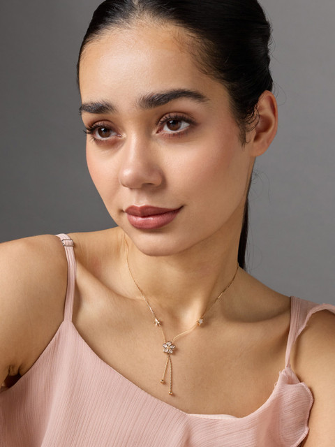 Kushal's Fashion Jewellery Gold-Plated Zircon Stone Studded Floral Necklace