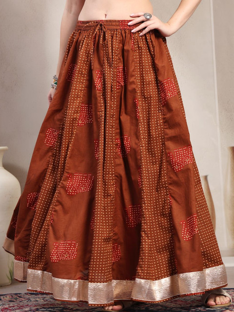 SUNEKH Self Design Cotton Maxi Flared Skirt