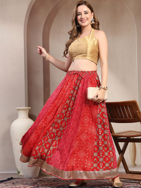 SUNEKH Self Design Cotton Flared Maxi Skirt