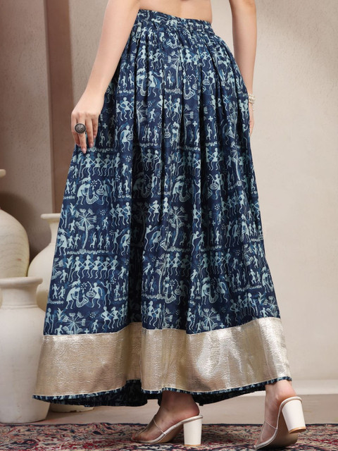 SUNEKH Self Design Pure Cotton Maxi Flared Skirt - Image 5