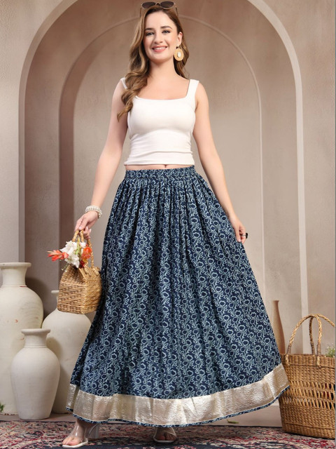 SUNEKH Self Design Cotton Maxi Flared Skirt