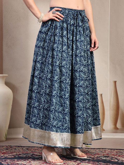 SUNEKH Self Design Pure Cotton Maxi Flared Skirt - Image 6