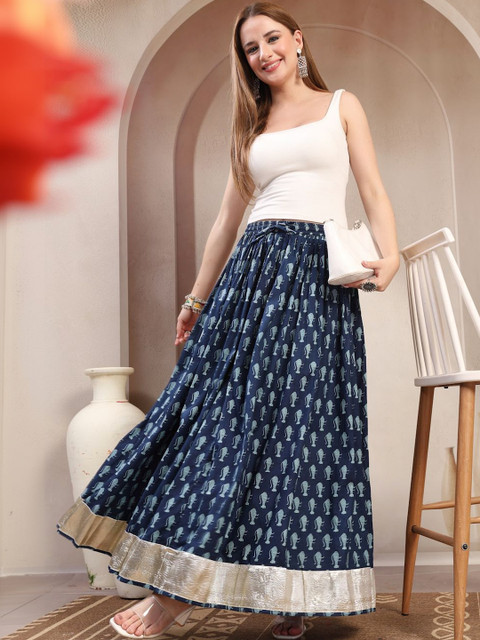 SUNEKH Self Design Cotton Flared Maxi Skirt