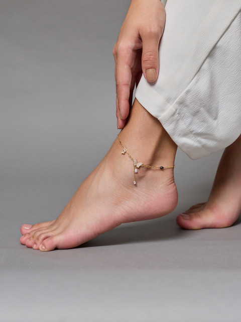 Kushal's Fashion Jewellery Gold-Plated Zircon Studded Anklet