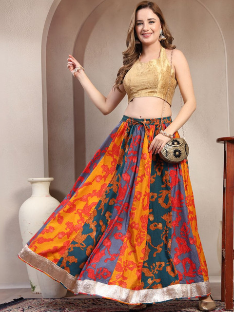 SUNEKH Self Design Cotton Maxi Flared Skirt