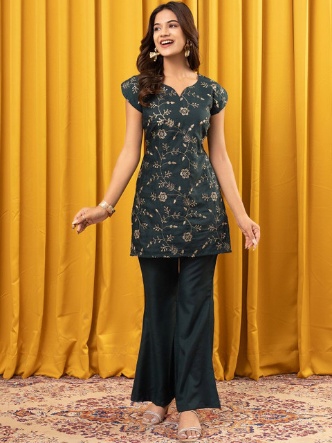 WEAVLLITE Green Rayon Embroidered Co-ord Set