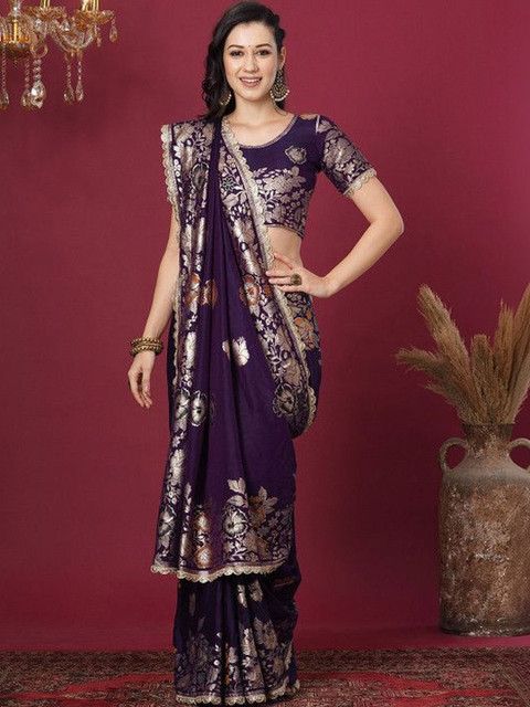 SHOP DROP Floral Zari Art Silk Heavy Work Banarasi Saree