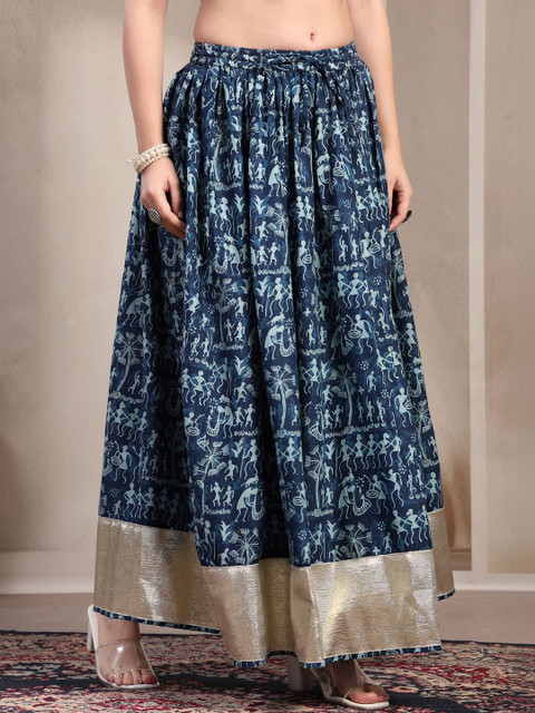 SUNEKH Self Design Pure Cotton Maxi Flared Skirt - Image 6
