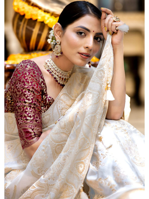 STYLENZA Woven Design Zari Satin Handloom Banarasi Saree