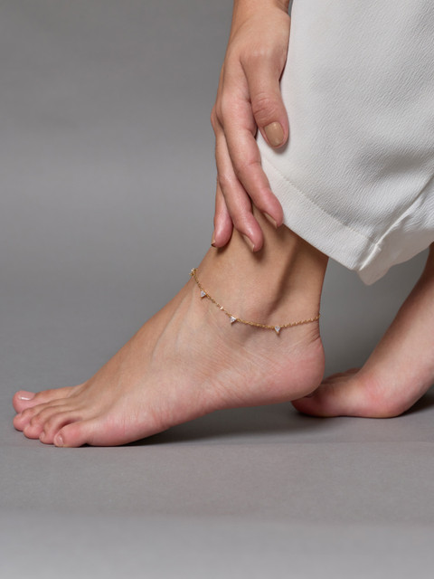 Kushal's Fashion Jewellery Gold-Plated Zircon Studded Anklet