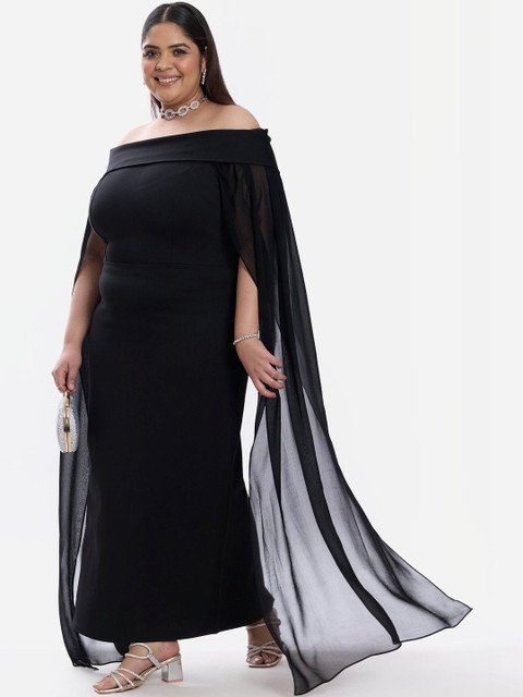 Virgio Solid Viscose Bardot Bodycon Plus Size Maxi Dress