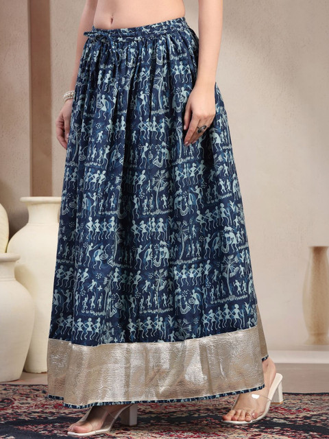 SUNEKH Self Design Pure Cotton Maxi Flared Skirt - Image 3