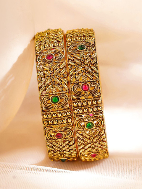 Rubans Women Set of 2 18K Gold Plated Studded Bangles