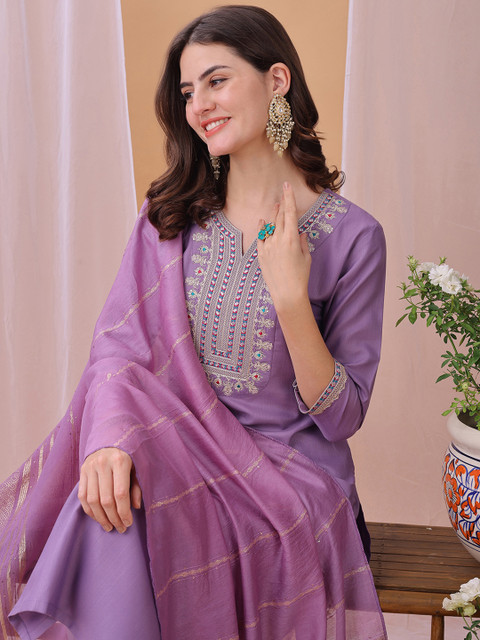 Anouk Mirage Ethnic Motifs Embroidered Sequinned Kurta with Trousers & With Dupatta