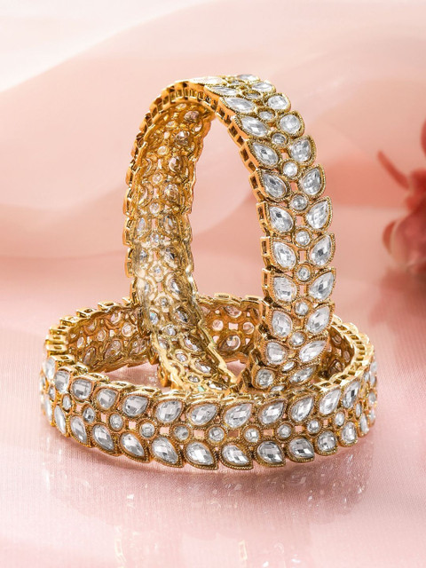 Rubans Women Set of 2 18K Gold Plated Cubic Zirconia Studded Ethnic Bangles