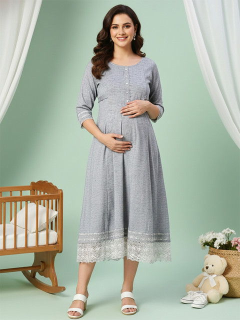 DUMMY SHAPE Gotta Patti Maternity Cotton Anarkali Kurta