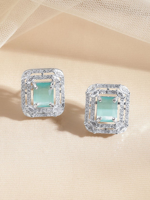 Rubans Women Rhodium Plated American Diamond Studded Square Statement Studs