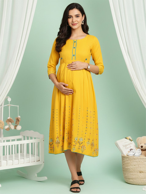 True Shape Floral Printed Maternity Fit and Flare Midi Dress