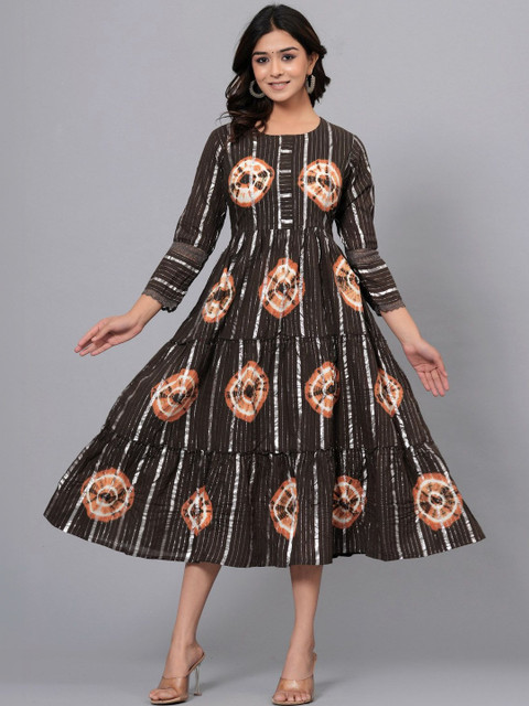 HERE&NOW Tie and Dye Print A-Line Midi Dress