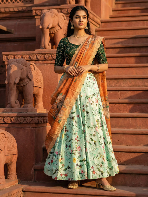 Kaizen TEXO FAB Embroidered Semi-Stitched Lehenga & Unstitched Blouse With Dupatta