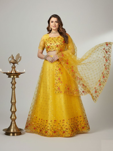 A TO Z CART Embroidered Sequinned Semi-Stitched Lehenga & Blouse With Dupatta