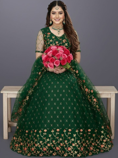 A TO Z CART Embroidered Thread Work Semi-Stitched Lehenga & Blouse With Dupatta