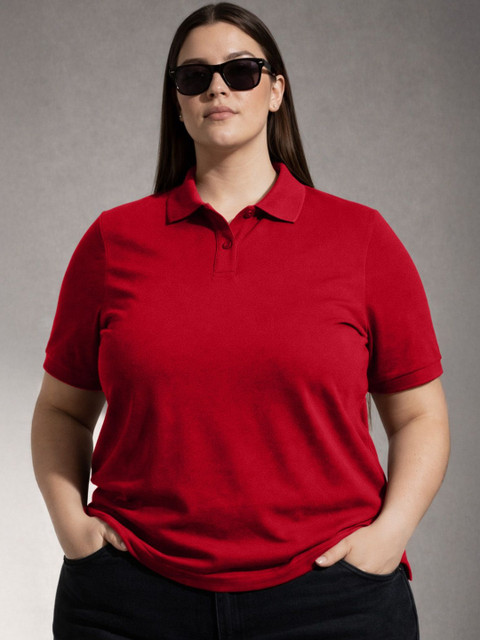 JUNEBERRY Women Polo Collar Pure Cotton T-shirt