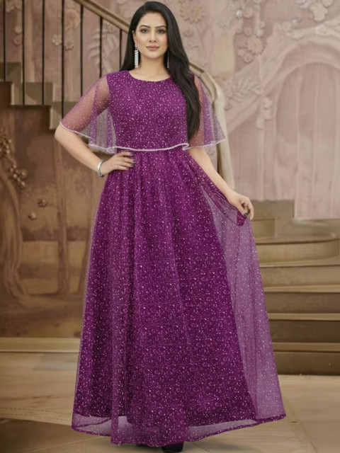 Aika Embellished Cape Sleeve A-Line Maxi Dress