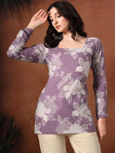 KEOSA Floral Printed Square Neck Pure Cotton Kurti - Image 2