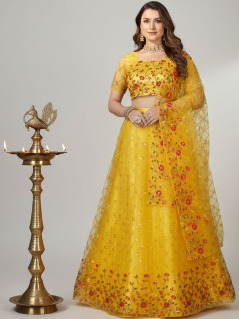 APNISHA Embroidered Sequinned Semi-Stitched Lehenga & Blouse With Dupatta