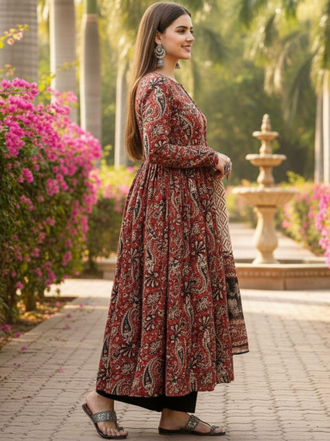 ARADHNA Women Ethnic Motifs Printed Panelled Kurta with Trousers & With Dupatta - Image 2